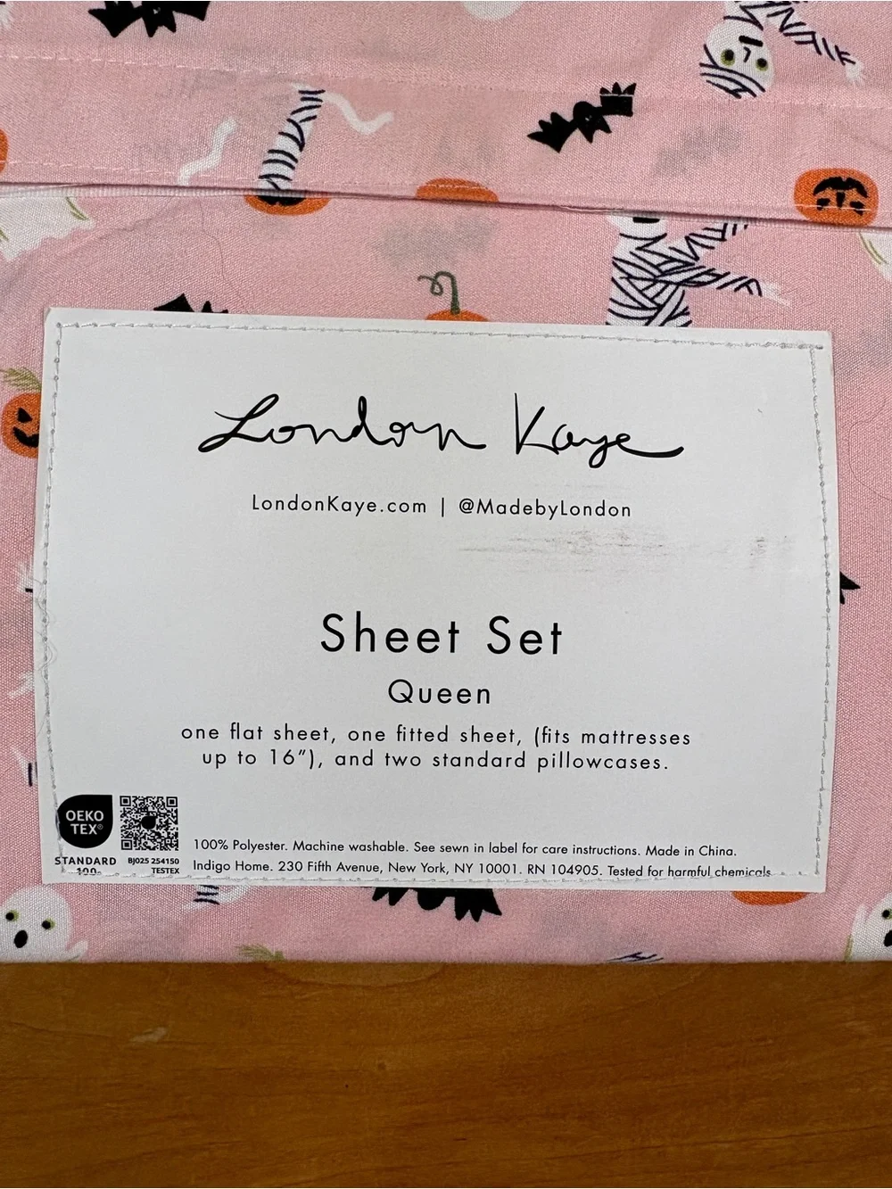 London Kaye Halloween Pink Playful Ghost Bat & Pumpkin Queen 4-Pc Sheet Set, NEW